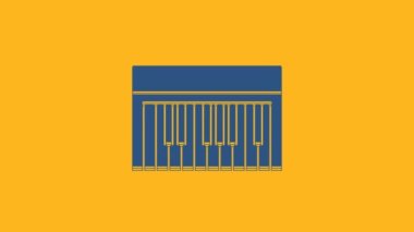 Blue Music synthesizer icon isolated on orange background. Electronic piano. 4K Video motion graphic animation.