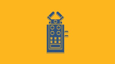 Blue Microphone icon isolated on orange background. On air radio mic microphone. Speaker sign. 4K Video motion graphic animation.