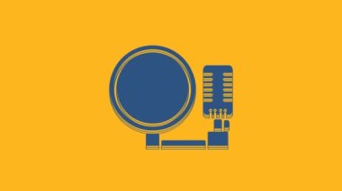 Blue Microphone icon isolated on orange background. On air radio mic microphone. Speaker sign. 4K Video motion graphic animation.