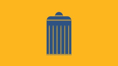 Blue Trash can icon isolated on orange background. Garbage bin sign. Recycle basket icon. Office trash icon. 4K Video motion graphic animation.