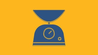 Blue Scales icon isolated on orange background. Weight measure equipment. 4K Video motion graphic animation.