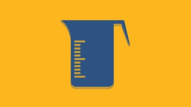 Blue Measuring cup to measure dry and liquid food icon isolated on orange background. Plastic graduated beaker with handle. 4K Video motion graphic animation.