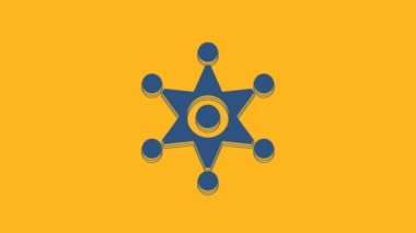 Blue Hexagram sheriff icon isolated on orange background. Police badge icon. 4K Video motion graphic animation.