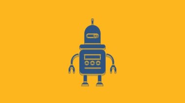 Mavi Robot simgesi turuncu arkaplanda izole edildi. 4K Video hareketli grafik canlandırması.