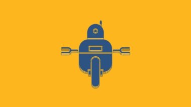 Blue Robot icon isolated on orange background. 4K Video motion graphic animation.