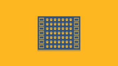 Mavi baskılı PCB simgesi turuncu arkaplanda izole edildi. 4K Video hareketli grafik canlandırması.