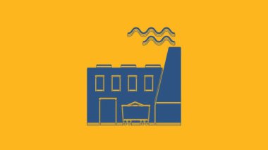 Mavi Kömür Santrali ve fabrika ikonu turuncu arka planda izole edildi. Enerji endüstrisi konsepti. Kömür santrali. 4K Video hareketli grafik canlandırması.