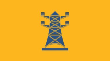 Mavi Elektrik Kulesi turuncu arka planda izole edilmiş bir güç hattı ikonunu desteklemek için kullanılır. Yüksek voltajlı elektrik direği hattı. 4K Video hareketli grafik canlandırması.