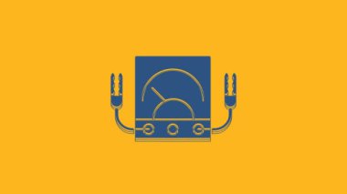Blue Ampere meter, multimeter, voltmeter icon isolated on orange background. Instruments for measurement of electric current. 4K Video motion graphic animation.