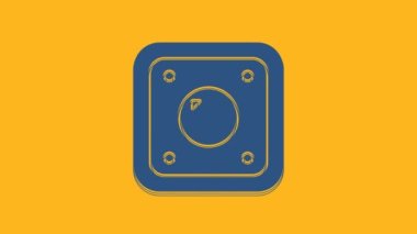 Mavi Elektrik düğmesi simgesi turuncu arkaplanda izole edildi. Açık ve kapalı simgesi. Loş ışık düğmesi işareti. Enerji tasarrufu kavramı. 4K Video hareketli grafik canlandırması.