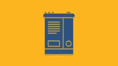 Blue Car battery icon isolated on orange background. Accumulator battery energy power and electricity accumulator battery. 4K Video motion graphic animation.