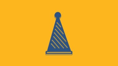 Blue Party hat icon isolated on orange background. Birthday hat. 4K Video motion graphic animation.