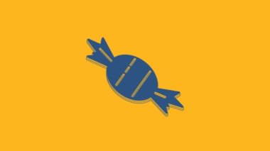 Blue Candy icon isolated on orange background. 4K Video motion graphic animation.