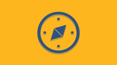 Blue Compass icon isolated on orange background. Windrose navigation symbol. Wind rose sign. 4K Video motion graphic animation.