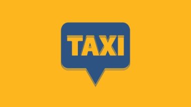 Blue Map pointer with taxi icon isolated on orange background. Location symbol. 4K Video motion graphic animation.