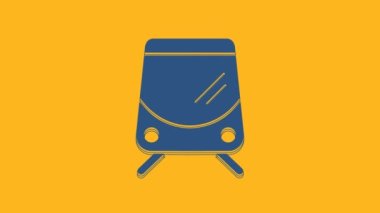 Blue Tram and railway icon isolated on orange background. Public transportation symbol. 4K Video motion graphic animation.