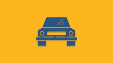 Blue Car icon isolated on orange background. Front view. 4K Video motion graphic animation.