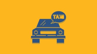 Blue Taxi car icon isolated on orange background. 4K Video motion graphic animation.