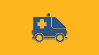 Blue Ambulance and emergency car icon isolated on orange background. Ambulance vehicle medical evacuation. 4K Video motion graphic animation.