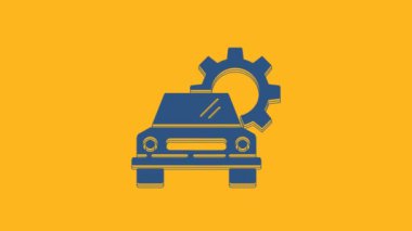 Blue Car service icon isolated on orange background. Auto mechanic service. Repair service auto mechanic. Maintenance sign. 4K Video motion graphic animation.