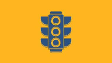 Blue Traffic light icon isolated on orange background. 4K Video motion graphic animation.