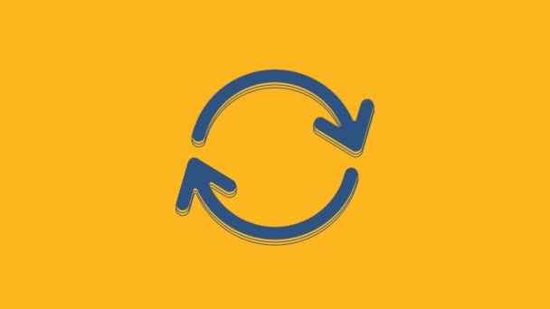 Icono Actualización Azul Aislado Sobre Fondo Naranja Recargar Símbolo Flechas — Vídeo de stock