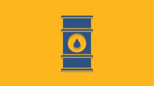 Blue Oil Barrel Line Symbol Isoliert Auf Orangefarbenem Hintergrund Behälter — Stockvideo