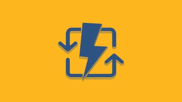 Ícone Recarga Azul Isolado Fundo Laranja Sinal Energia Eléctrica Animação — Vídeo de Stock