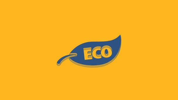 Ícone Símbolo Blue Leaf Eco Isolado Fundo Laranja Banner Etiqueta — Vídeo de Stock