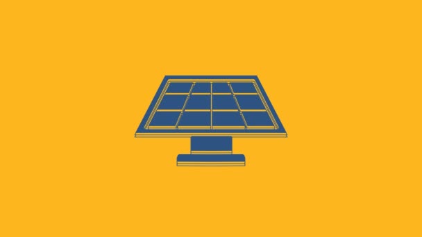 Icono Del Panel Energía Solar Azul Aislado Sobre Fondo Naranja — Vídeos de Stock