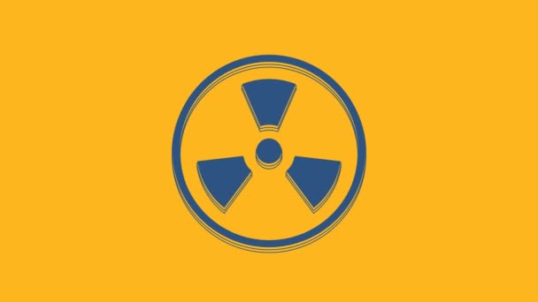 Icône Radioactive Bleue Isolée Sur Fond Orange Symbole Toxique Radioactif — Video