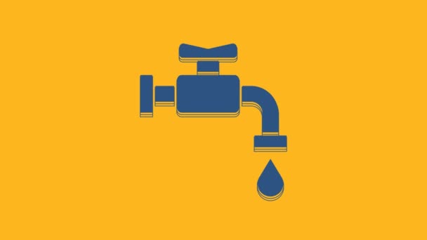 Blue Water Tap Icon Isolated Orange Background Video Motion Graphic — Vídeo de Stock