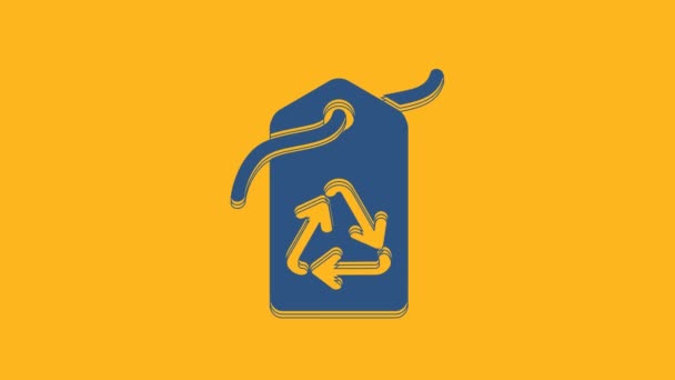 Blauer Tag Mit Recycling Symbol Auf Orangefarbenem Hintergrund Banner Etikett — Stockvideo