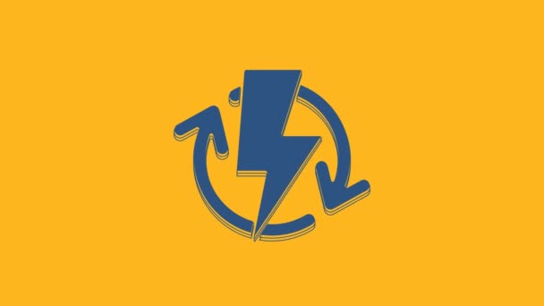Синий Значок Зарядка Выделен Оранжевом Фоне Электроэнергетический Знак Видеографическая Анимация — стоковое видео