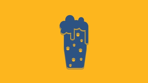 Vetro Blu Icona Della Birra Isolato Sfondo Arancione Animazione Grafica — Video Stock
