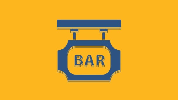Μπλε Πινακίδα Street Επιγραφή Bar Εικονίδιο Απομονώνονται Πορτοκαλί Φόντο Κατάλληλο — Αρχείο Βίντεο