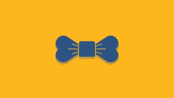 Ikona Blue Bow Pomarańczowym Tle Animacja Graficzna Ruchu Wideo — Wideo stockowe