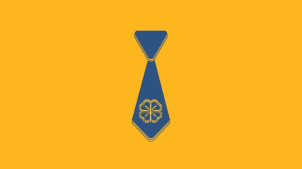 Cravatta Blu Con Icona Quadrifoglio Isolato Sfondo Arancione Cravatta Cravatta — Video Stock
