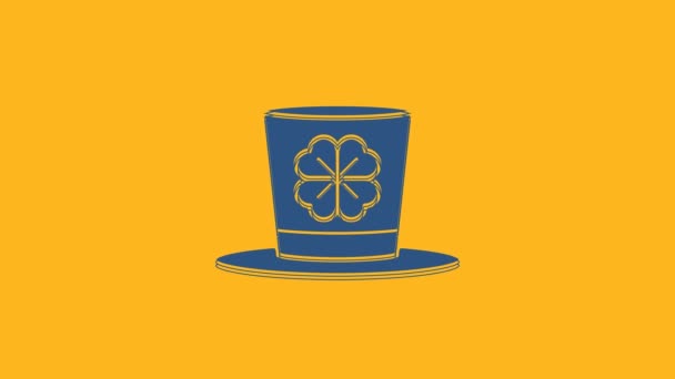 Sombrero Leprechaun Azul Icono Trébol Cuatro Hojas Aislado Sobre Fondo — Vídeos de Stock