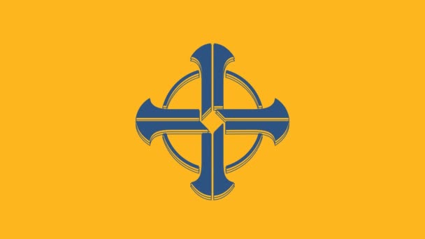 Blue Celtic Cross Icon Isolated Orange Background Happy Saint Patricks — Stock Video