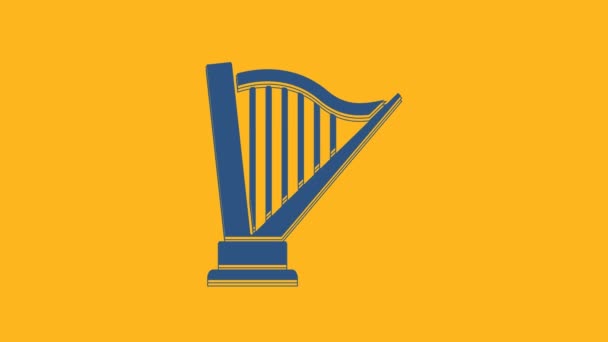 Blue Harp Ikonen Isolerad Orange Bakgrund Klassiskt Musikinstrument Orkestra Strängakustiskt — Stockvideo