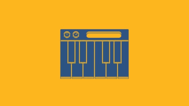 Blue Music Synthesizer Icon Isolated Orange Background Electronic Piano Video — Vídeo de Stock