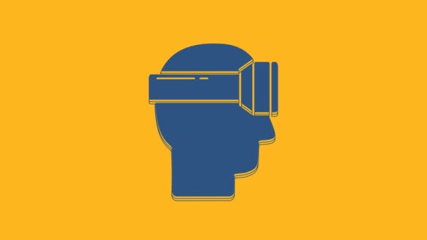 Modrá Virtuální Realita Brýle Ikona Izolované Oranžovém Pozadí Stereoskopická Maska — Stock video