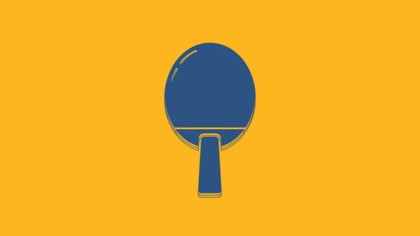 蓝色球拍 用于在橙色背景下隔离的乒乓球图标 4K视频运动图形动画 — 图库视频影像