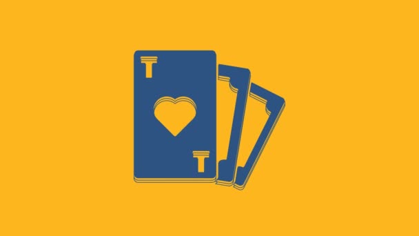 Niebieska Karta Gry Ikoną Symbolu Serca Pomarańczowym Tle Hazard Kasynie — Wideo stockowe