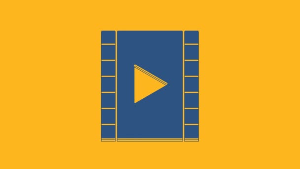 Blue Play Video Значок Изолирован Оранжевом Фоне Лента Игровым Знаком — стоковое видео