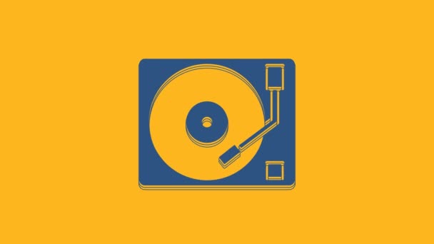 Blue Vinyl Přehrávač Ikonou Vinylového Disku Izolované Oranžovém Pozadí Grafická — Stock video