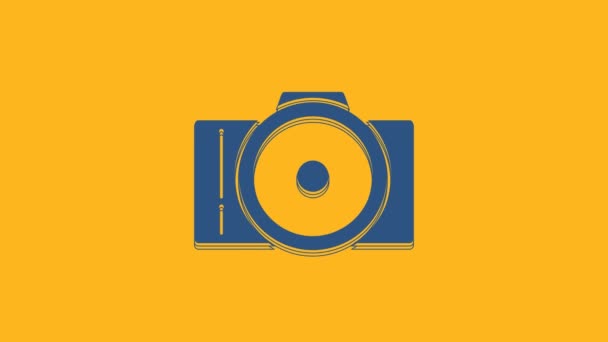 Ícone Câmera Foto Azul Isolado Fundo Laranja Ícone Câmara Fotográfica — Vídeo de Stock