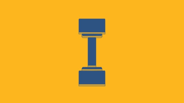 Niebieska Ikona Hantli Pomarańczowym Tle Ikona Podnoszenia Mięśni Sztanga Fitness — Wideo stockowe
