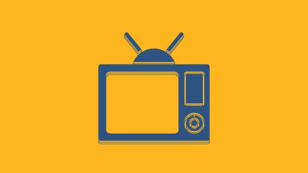 Icono Azul Televisión Aislado Sobre Fondo Naranja Señal Televisión Animación — Vídeos de Stock